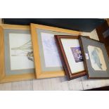 TWO FRAMED PRINTS OF CATS PLUS TWO FRAMED FLORAL PRINTS (4)