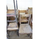 EIGHT MIXED DINING CHAIRS TOGETHER WITH A FURTHER MAHOGANY TABLE FRAME, (SOLD FOR RESTORATION)