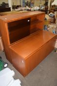 TWO PIECE TEAK LOUNGE CABINET WITH GLAZED TOP SECTION, 120CM WIDE