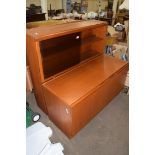 TWO PIECE TEAK LOUNGE CABINET WITH GLAZED TOP SECTION, 120CM WIDE