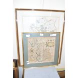 ANTIQUE COLOURED MAP OF LANCASHIRE TOGETHER WITH A MAP OF THE HUNDREDS OF CRANBROOKE, BARKLEY AND