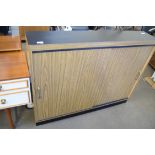 WOOD GRAIN MELAMINE FINISH RETRO SIDE CABINET WITH SLIDING DOORS, 119CM WIDE