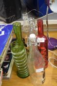 MIXED LOT OF DECORATIVE GLASS VASES AND BOTTLES