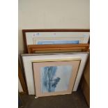 MIXED LOT OF FOUR COLOURED PRINTS TO INCLUDE SIGNED PRINT OF DAVID GOWER, ALL F/G, VARIOUS SIZES (