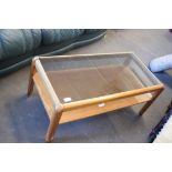 RETRO TEAK GLASS TOPPED COFFEE TABLE, 87CM LONG