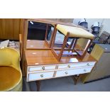 AVALON RETRO TEAK AND WHITE MELAMINE FINISH DRESSING TABLE WITH MIRRORED BACK AND ACCOMPANYING