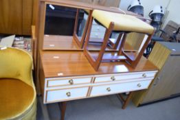 AVALON RETRO TEAK AND WHITE MELAMINE FINISH DRESSING TABLE WITH MIRRORED BACK AND ACCOMPANYING