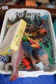 BOX CONTAINING PLASTIC TOY DINOSAURS