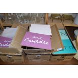 THREE BOXES MODERN WALL HANGING PLAQUES 'LET'S STAY HOME AND CUDDLE' AND 'GIN AND BEAR IT'