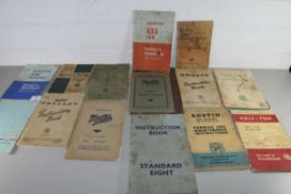 COLLECTION VARIOUS VEHICLE OPERATING MANUALS TO INCLUDE AUSTIN A60, AUSTIN 7, FORD ANGLIA ETC