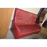 RETRO RED LEATHER THREE-SEATER SOFA