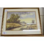 KEVIN CURTIS, CATTLE GRAZING AT RATTLESDEN, WATERCOLOUR, F/G, 43CM WIDE