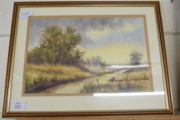 KEVIN CURTIS, CATTLE GRAZING AT RATTLESDEN, WATERCOLOUR, F/G, 43CM WIDE