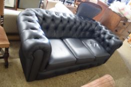 MODERN BLACK LEATHER CHESTERFIELD STYLE THREE SEATER SOFA