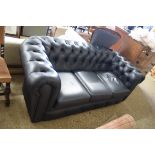 MODERN BLACK LEATHER CHESTERFIELD STYLE THREE SEATER SOFA