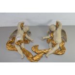 PAIR OF COMPOSITION CHERUB FORMED WALL ORNAMENTS