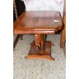 SMALL HARDWOOD OCCASIONAL TABLE WITH ELEPHANT FORMED PEDESTAL, 56CM WIDE