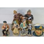 MIXED LOT COMPRISING A CAPO DI MONTE MODEL OF TWO TRAMPS ON A BENCH, TOGETHER WITH FURTHER