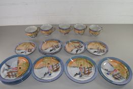 QTY OF JAPANESE LUSTRE FINISH TEA CUPS AND SAUCERS AND PLATES