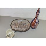JAPANESE IMARI VASE TOGETHER WITH ROYAL DOULTON OLD LEAVES SPRAY VASE AND A FURTHER WALL PLAQUE