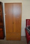 TEAK FINISH WARDROBE WITH TWO DOORS AND TWO DRAWERS, 190CM HIGH