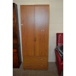 TEAK FINISH WARDROBE WITH TWO DOORS AND TWO DRAWERS, 190CM HIGH