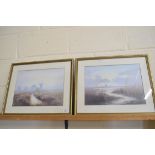 AFTER DAVID DANE, TWO COLOURED PRINTS, BROADLAND SCENES WITH WINDMILLS, F/G, 53CM WIDE