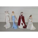 FOUR MODERN FIGURINES OF ROYAL INTEREST COMPRISING ROYAL DOULTON PRINCESS OF WALES, COALPORT ROYAL