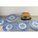 MIXED LOT COMPRISING QTY OF SPODE CAMELLIA PATTERN PLATES TOGETHER WITH A RESIN MODEL OF A PIG