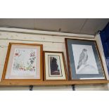 MIXED LOT COMPRISING AFTER J CLARKE, BLACK AND WHITE PRINT OF A PEREGRINE FALCON, PLUS FURTHER