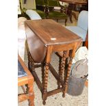 SMALL OAK DROP LEAF DINING TABLE ON BARLEY TWIST LEGS, 60CM WIDE