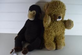 VINTAGE MERRYTHOUGHT TOY MONKEY AND A VINTAGE TEDDY