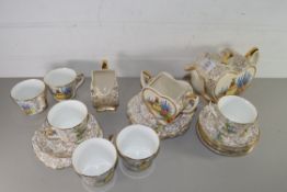 LINGARD LUSTRE FINISH HEART SHAPED TEA SET DECORATED WITH A CRINOLINE LADY, TOGETHER WITH SIMILAR