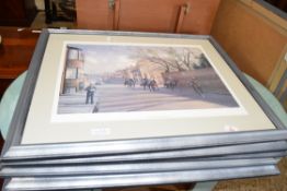 NEIL CAWTHORNE, SELECTION OF FIVE EQUESTRIAN PRINTS, THE HIGH ST, NEWMARKET, WARREN HILL, THE ROLY