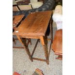 EARLY 20TH CENTURY OAK SIDE TABLE ON BARLEY TWIST LEGS, 61CM WIDE