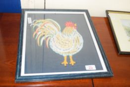 FABRIC WORK PICTURE OF A COCKEREL, F/G, 42CM HIGH