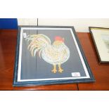 FABRIC WORK PICTURE OF A COCKEREL, F/G, 42CM HIGH