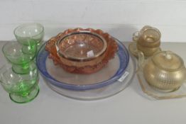 GILT DECORATED GLASS TEA SET, GLASS BOWLS, GLASS SUNDAE DISHES ETC