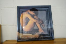 AFTER HIPPOLYTE FLAUDRIN, A YOUNG MAN NAKED BESIDE THE SEA, COLOURED PRINT AND PAINTED FRAME, 42CM
