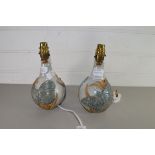 BERNARD ROOKE, PAIR OF STONEWARE STUDIO POTTERY TABLE LAMP BASES DECORATED WITH BUTTERFLIES