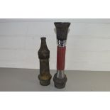 TWO VINTAGE FIREMENS HOSE ENDS, LARGEST 37CM HIGH (2)