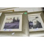 AFTER J WIENS, TWO COLOURED PRINTS, TUSCAN HOUSES WITH LAVENDER FIELDS