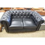 MODERN BLACK LEATHER TWO SEATER CHESTERFIELD STYLE SOFA, APPROX 160CM WIDE