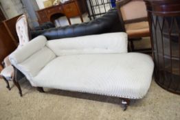 VICTORIAN CHAISE LONGUE UPHOLSTERED IN TICKING FABRIC