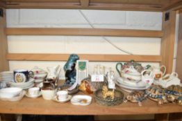 COLLECTION OF CRESTED CHINA WARES, WADE TORTOISES AND MINIATURE TEA WARES ETC