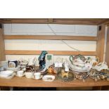 COLLECTION OF CRESTED CHINA WARES, WADE TORTOISES AND MINIATURE TEA WARES ETC