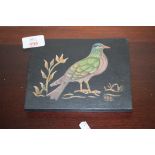 SMALL PAINTING ON BOARD OF A PIGEON, INITIALLED YBD, 17CM WIDE