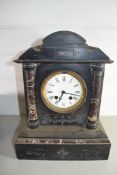 VICTORIAN BLACK SLATE AND MARBLE MANTEL CLOCK