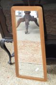 RETRO TEAK FRAMED WALL MIRROR OF TAPERING FORM, 78CM WIDE