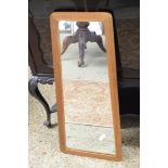 RETRO TEAK FRAMED WALL MIRROR OF TAPERING FORM, 78CM WIDE